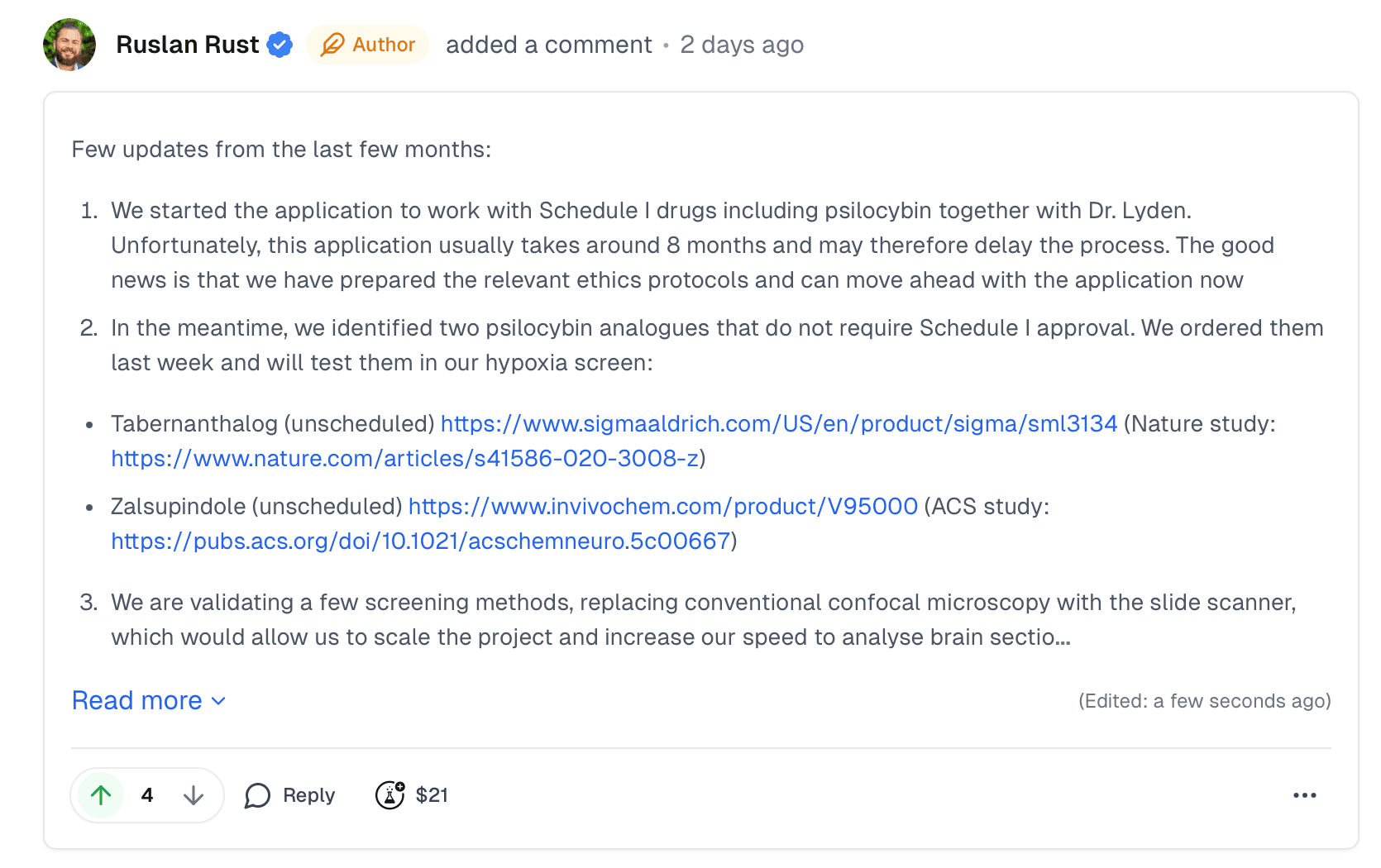 ResearchHub author project update